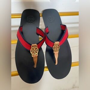 Tory Burch Red and Black Flip Flops